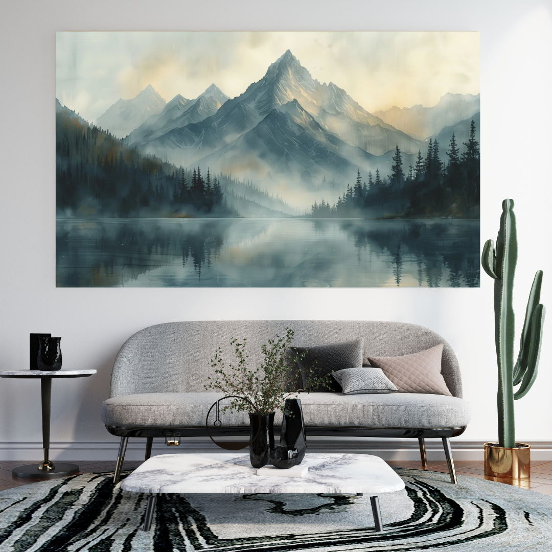 Misty Gray Mountains Canvas Print - Neutral Mountain Landscape Wall Art