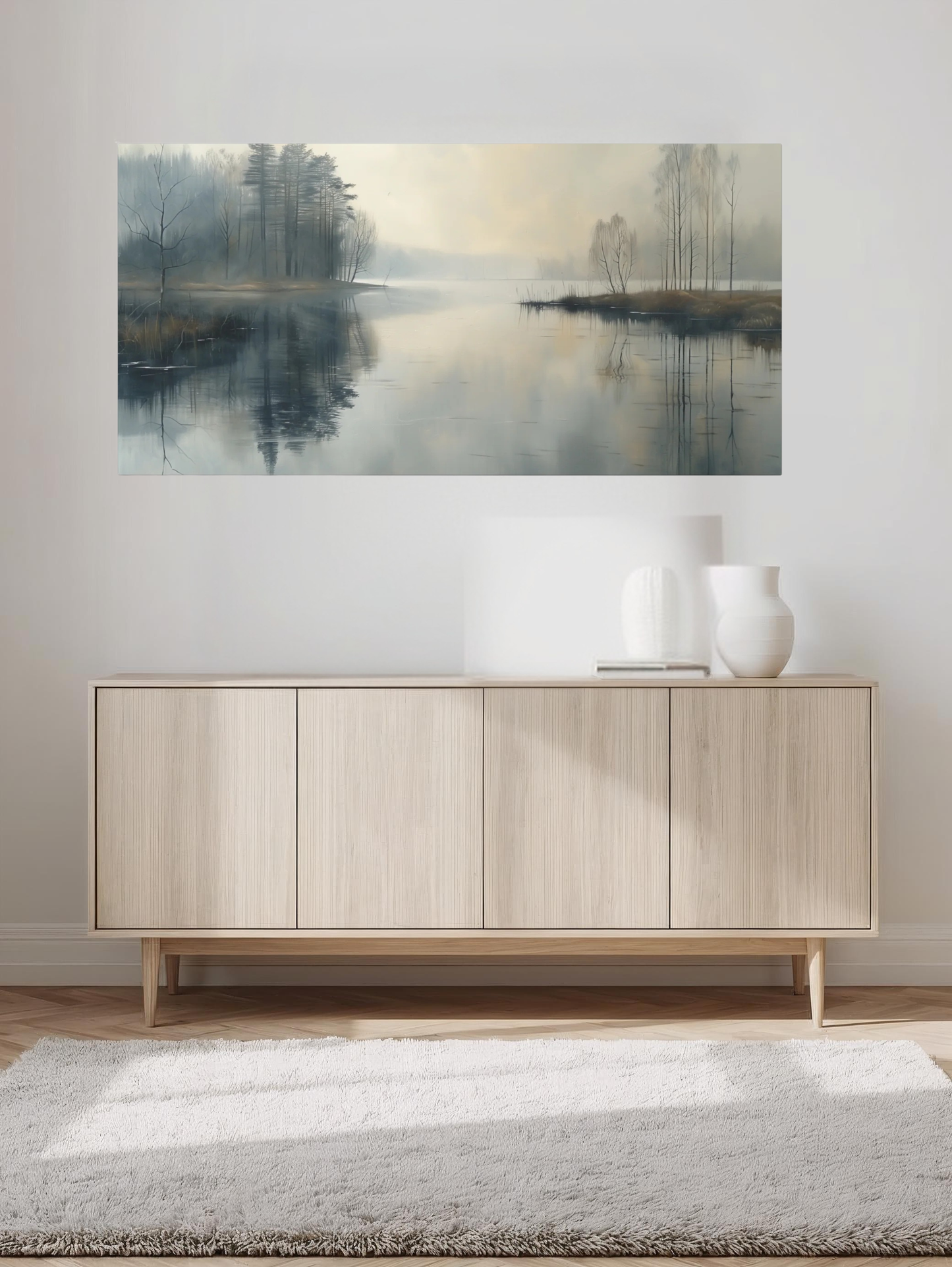 Still Lake Horizon Canvas - Minimalist Water Landscape Wall Art