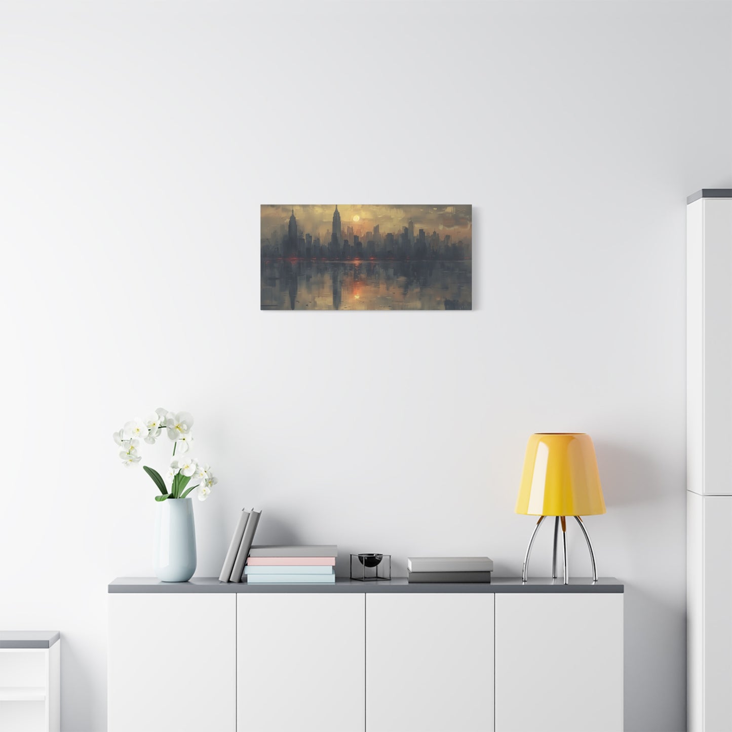City Skyline Dusk Canvas Print - Muted Urban Landscape Wall Art