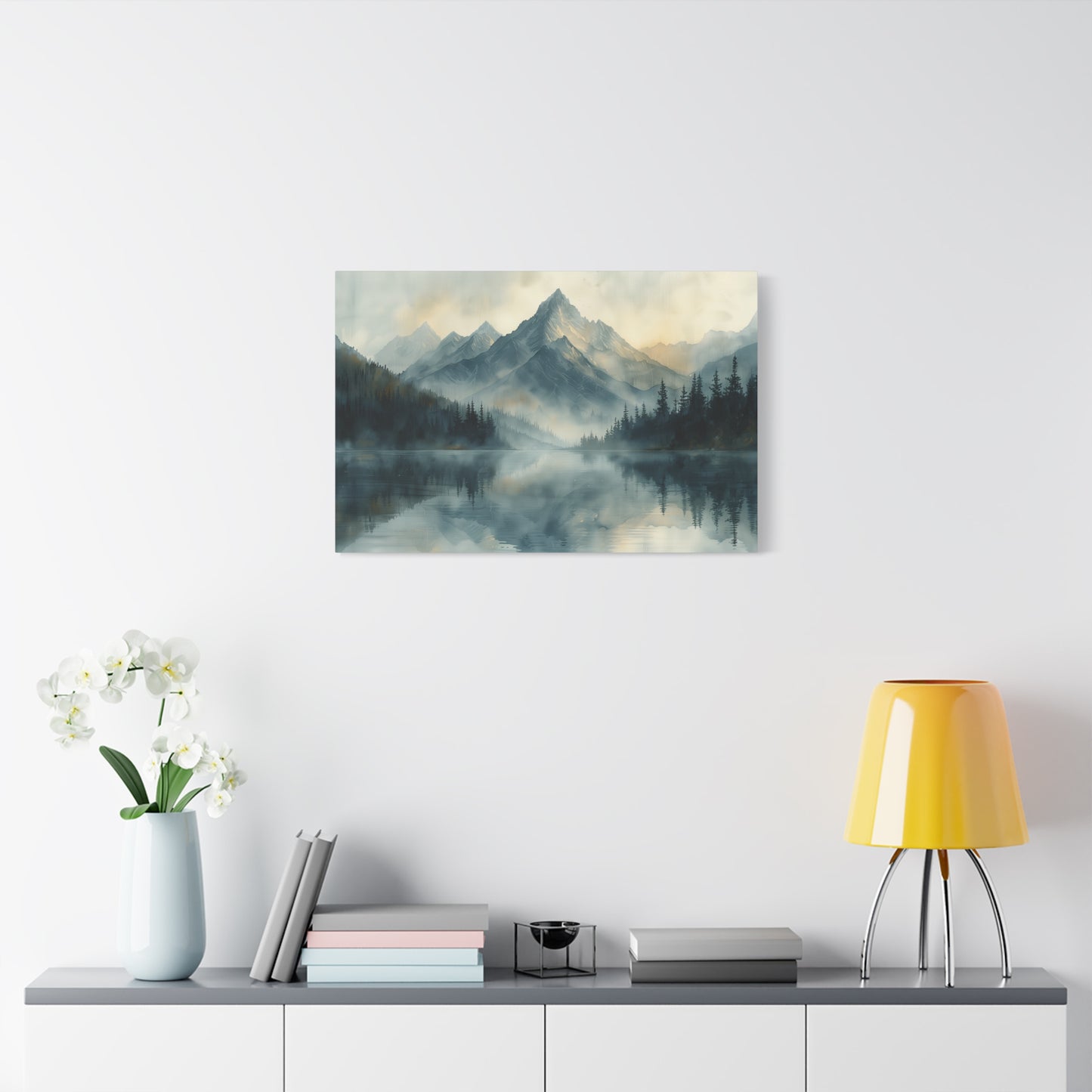 Misty Gray Mountains Canvas Print - Neutral Mountain Landscape Wall Art