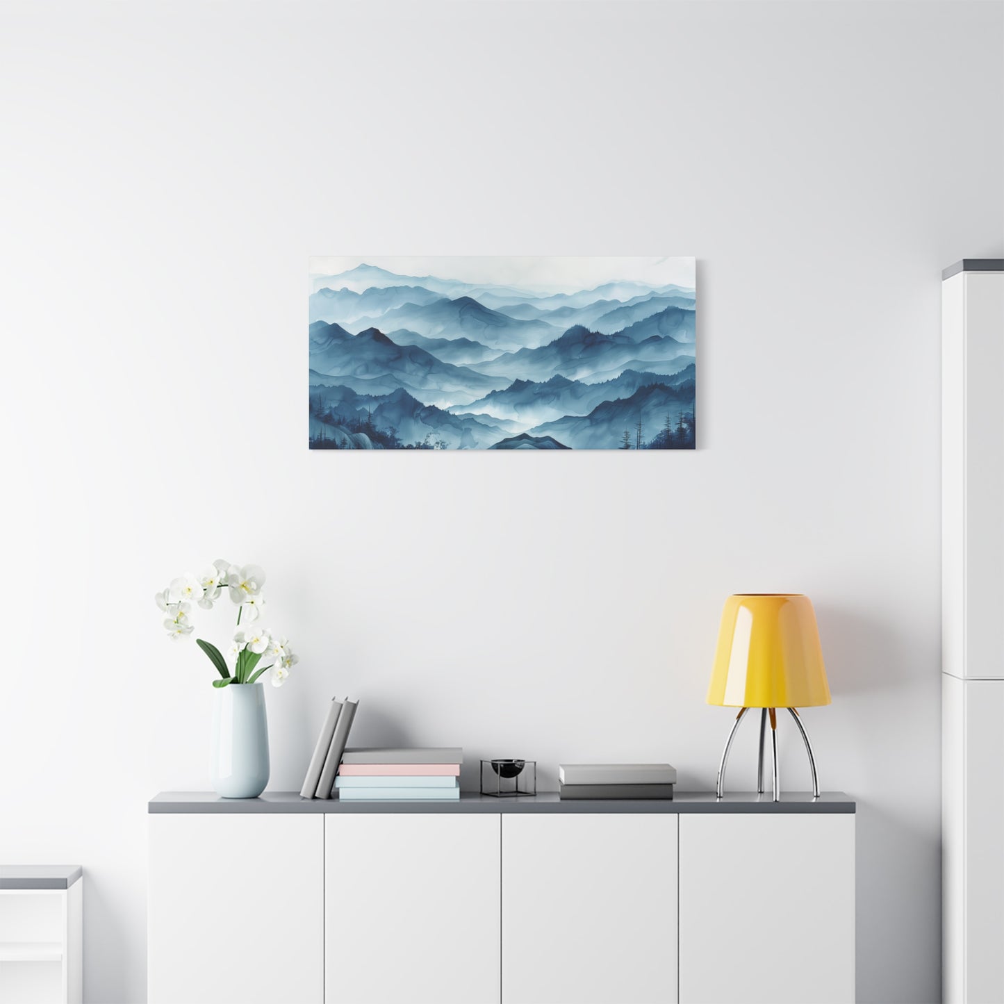 Japanese Misty Hills Canvas Print - Zen Minimalist Landscape Wall Art