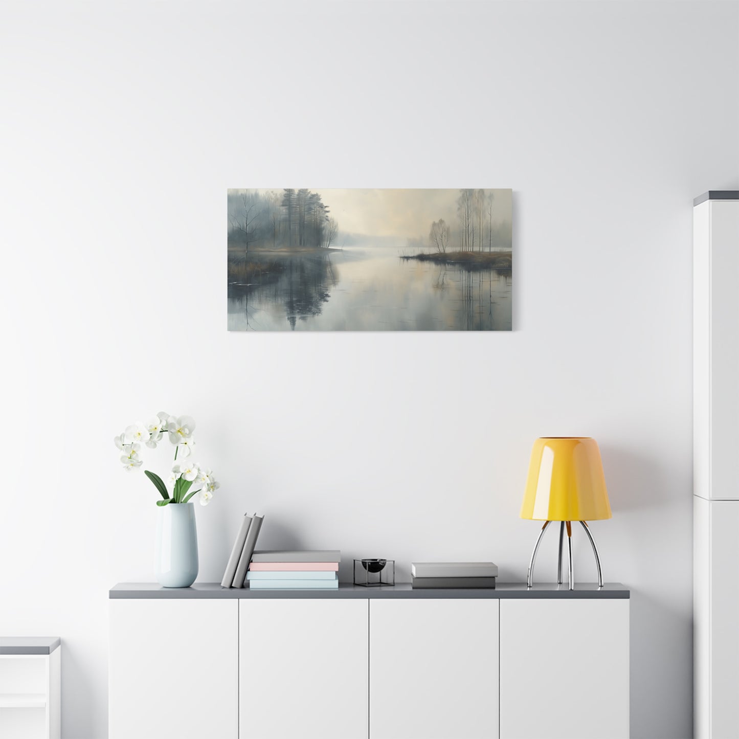 Still Lake Horizon Canvas - Minimalist Water Landscape Wall Art