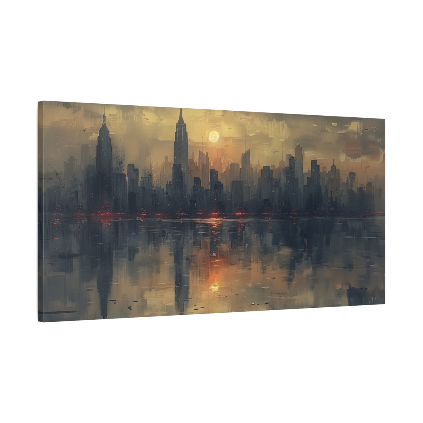 City Skyline Dusk Canvas Print - Muted Urban Landscape Wall Art