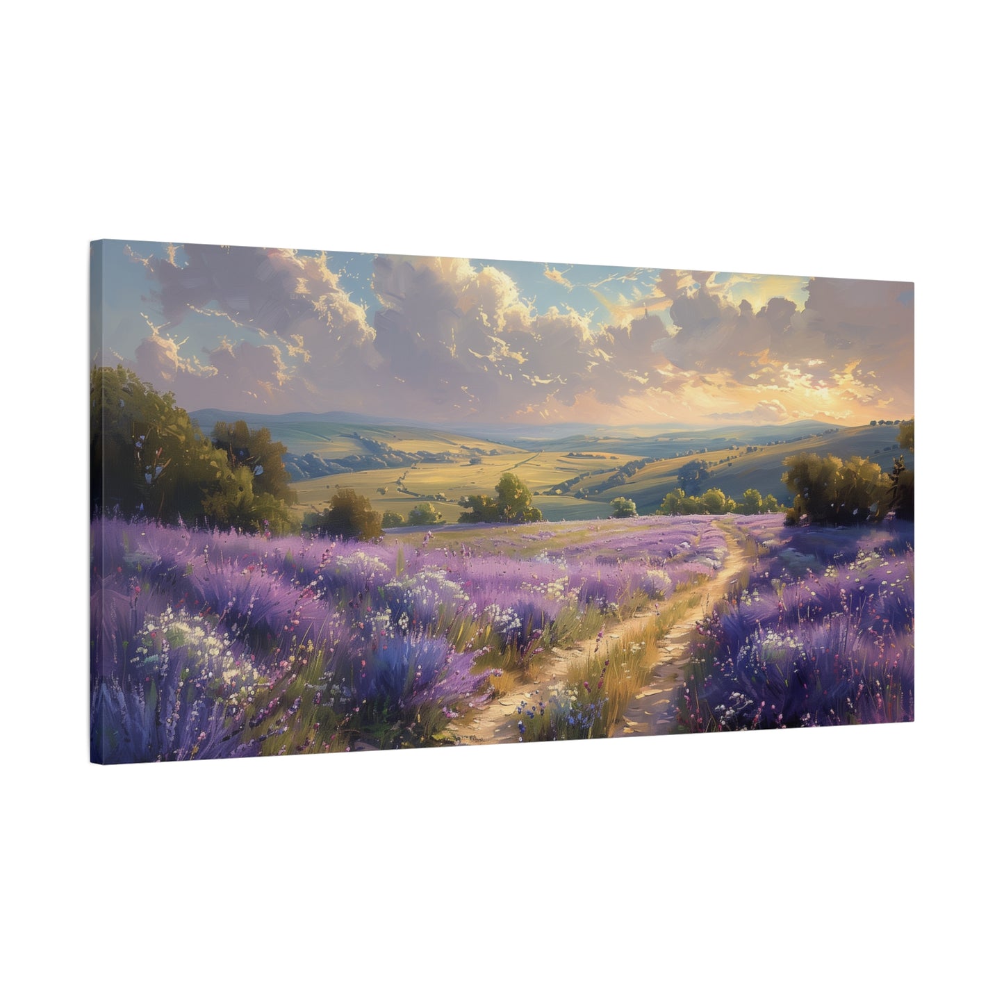 Lavender Fields Canvas Art - Muted Floral Landscape Wall Print