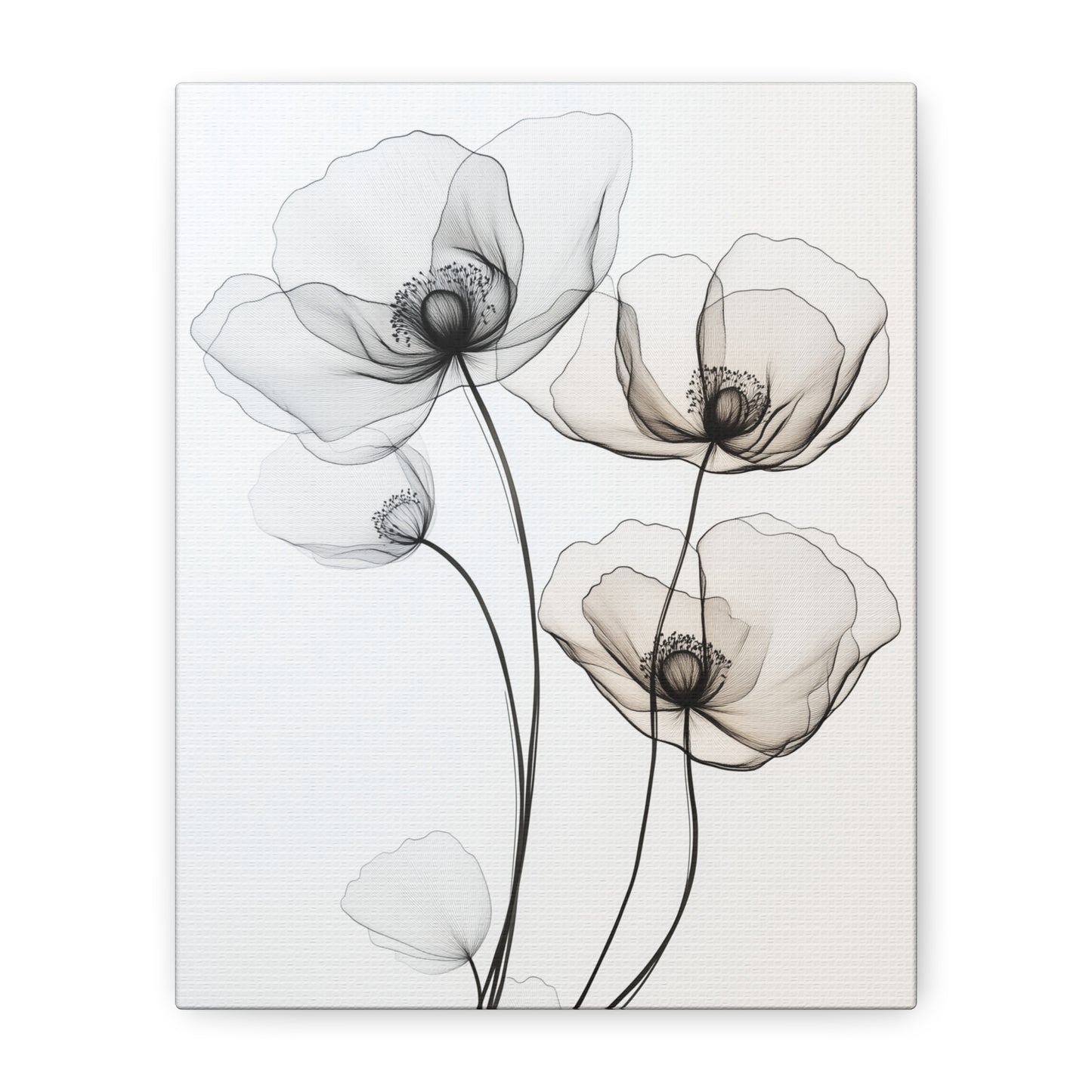 Elegant Floral Canvas Wall Art - Black and White Poppy Design