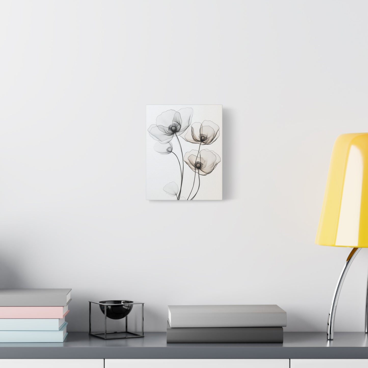Elegant Floral Canvas Wall Art - Black and White Poppy Design