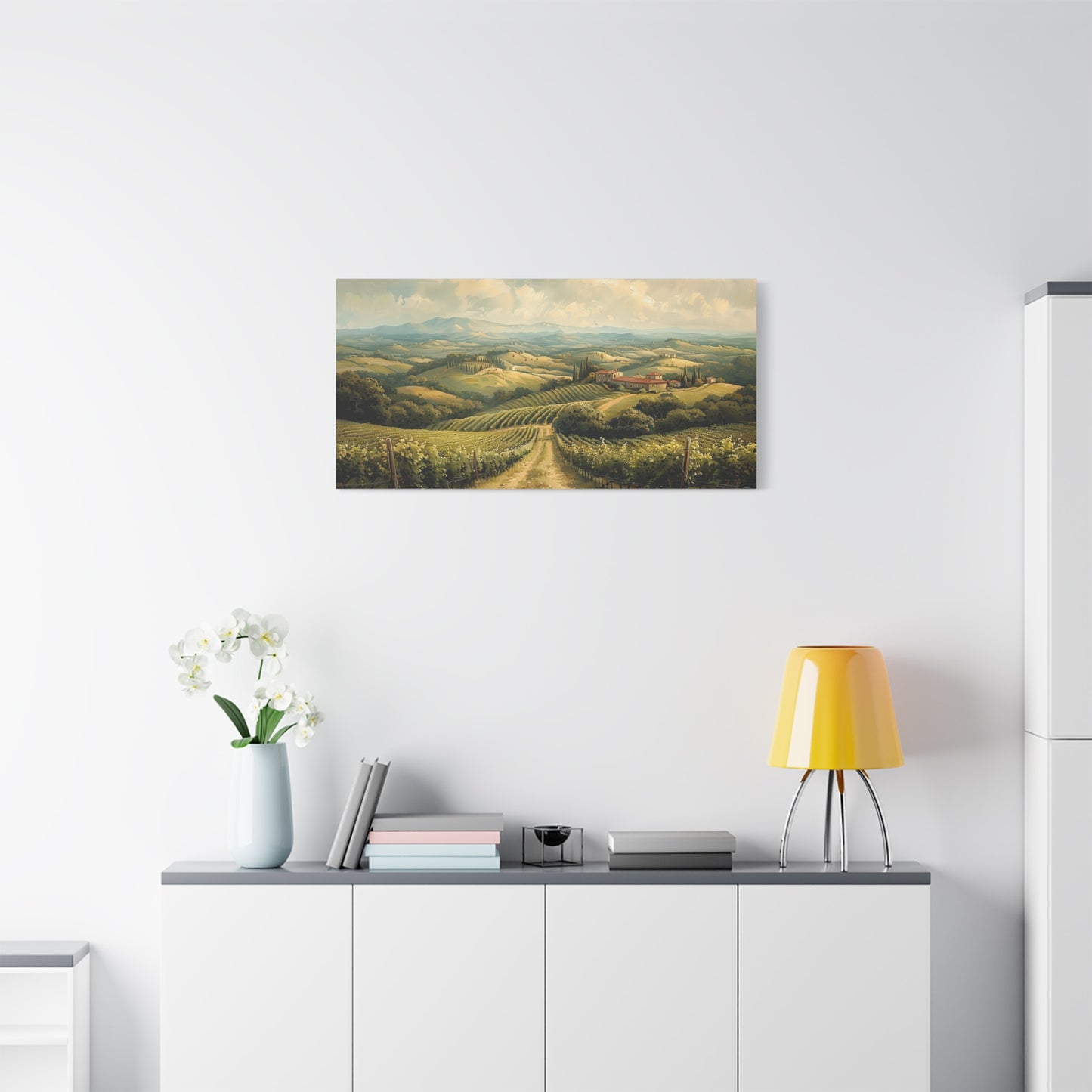 Vineyard Hills Canvas Art - Muted Countryside Landscape Print