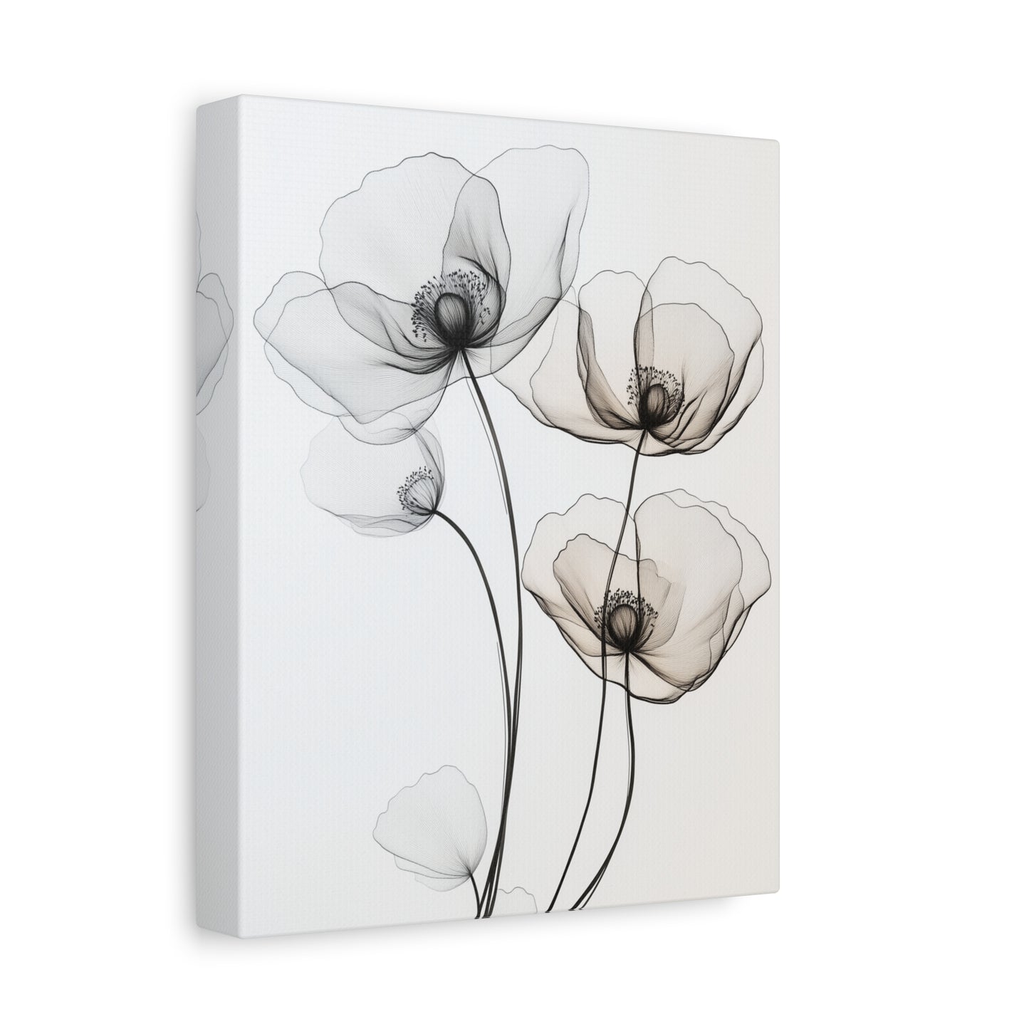 Elegant Floral Canvas Wall Art - Black and White Poppy Design