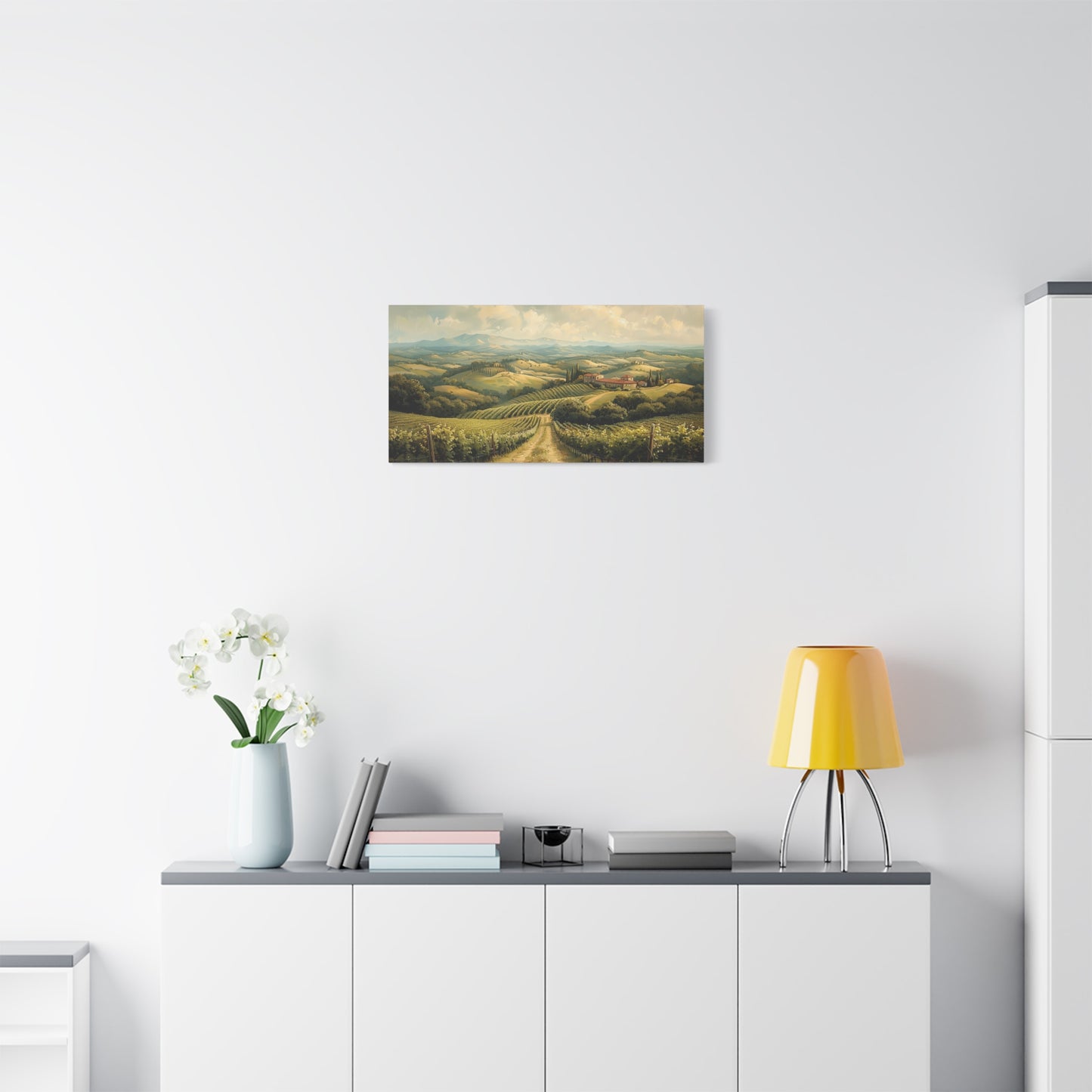 Vineyard Hills Canvas Art - Muted Countryside Landscape Print