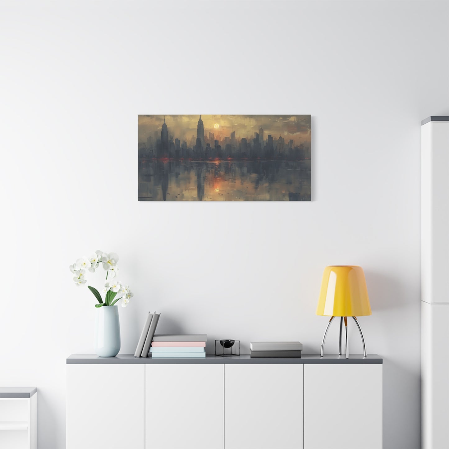City Skyline Dusk Canvas Print - Muted Urban Landscape Wall Art