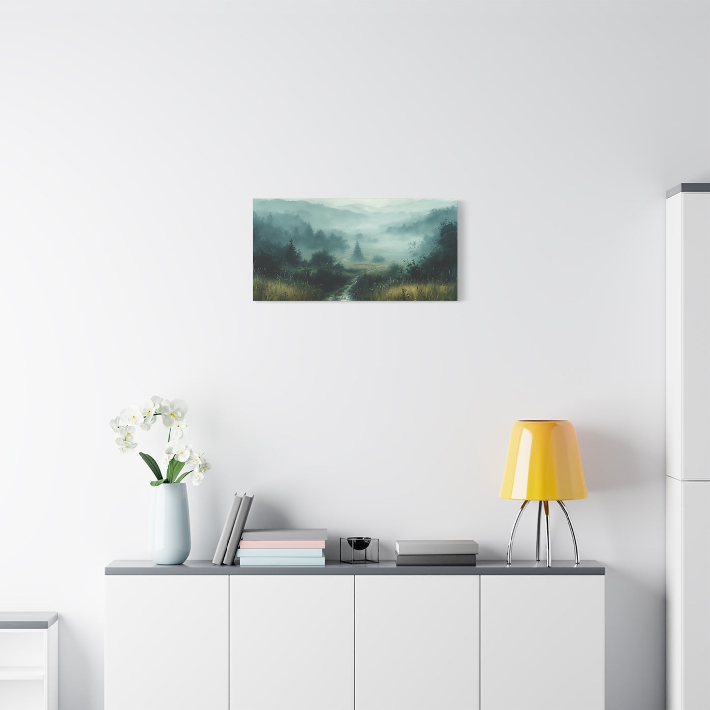 Rain-Soaked Countryside Canvas Print - Moody Gray Landscape Wall Art