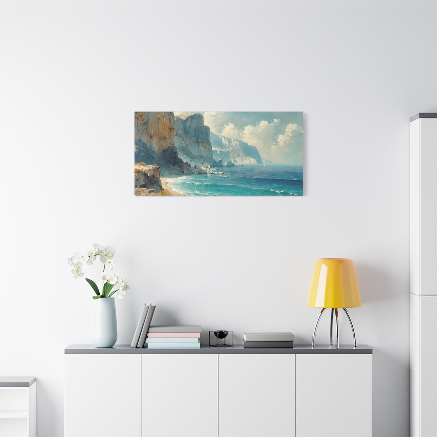 Coastal Cliffs Canvas Art - Neutral Seascape Wall Print