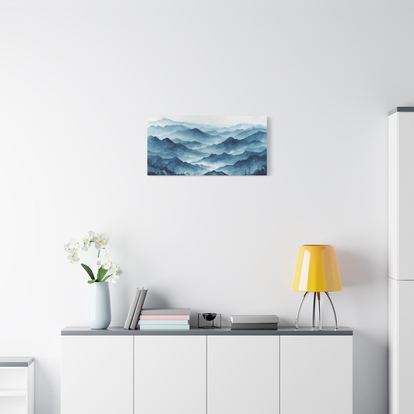 Japanese Misty Hills Canvas Print - Zen Minimalist Landscape Wall Art