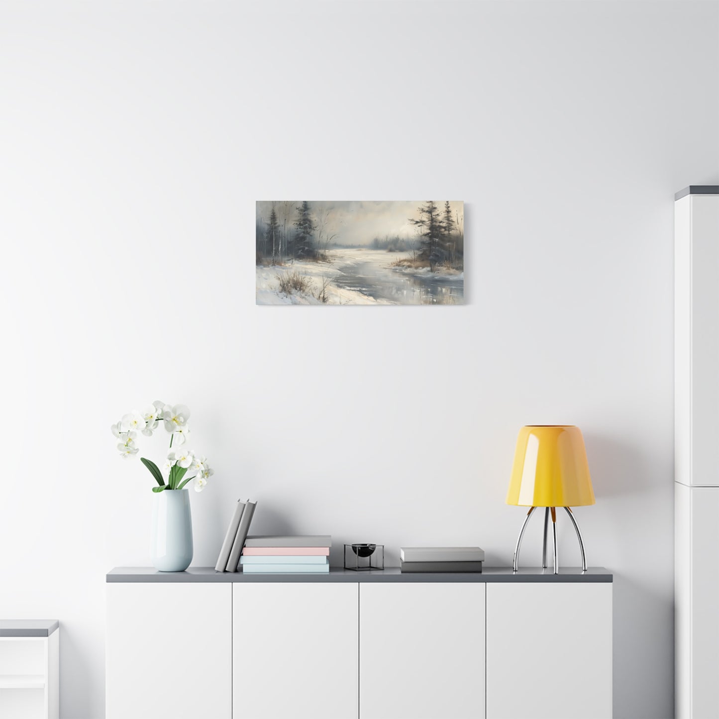 Winter Fields Canvas Art - Minimalist Snow Landscape Wall Print