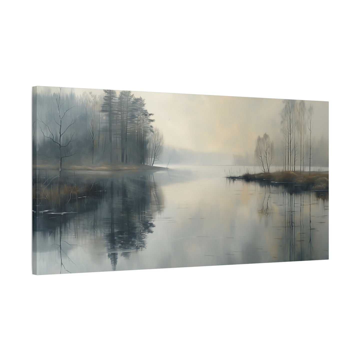 Still Lake Horizon Canvas - Minimalist Water Landscape Wall Art