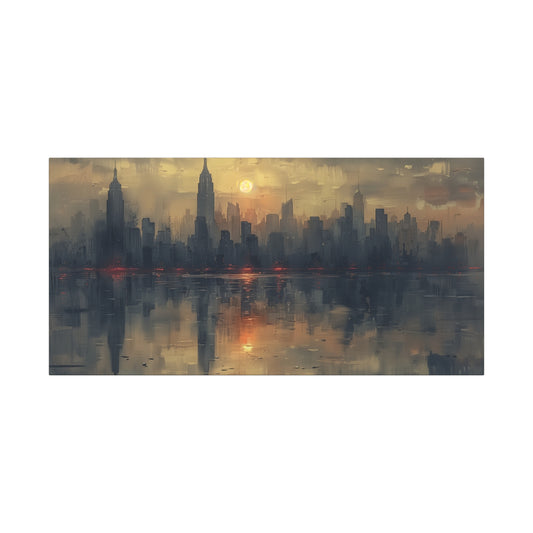 City Skyline Dusk Canvas Print - Muted Urban Landscape Wall Art