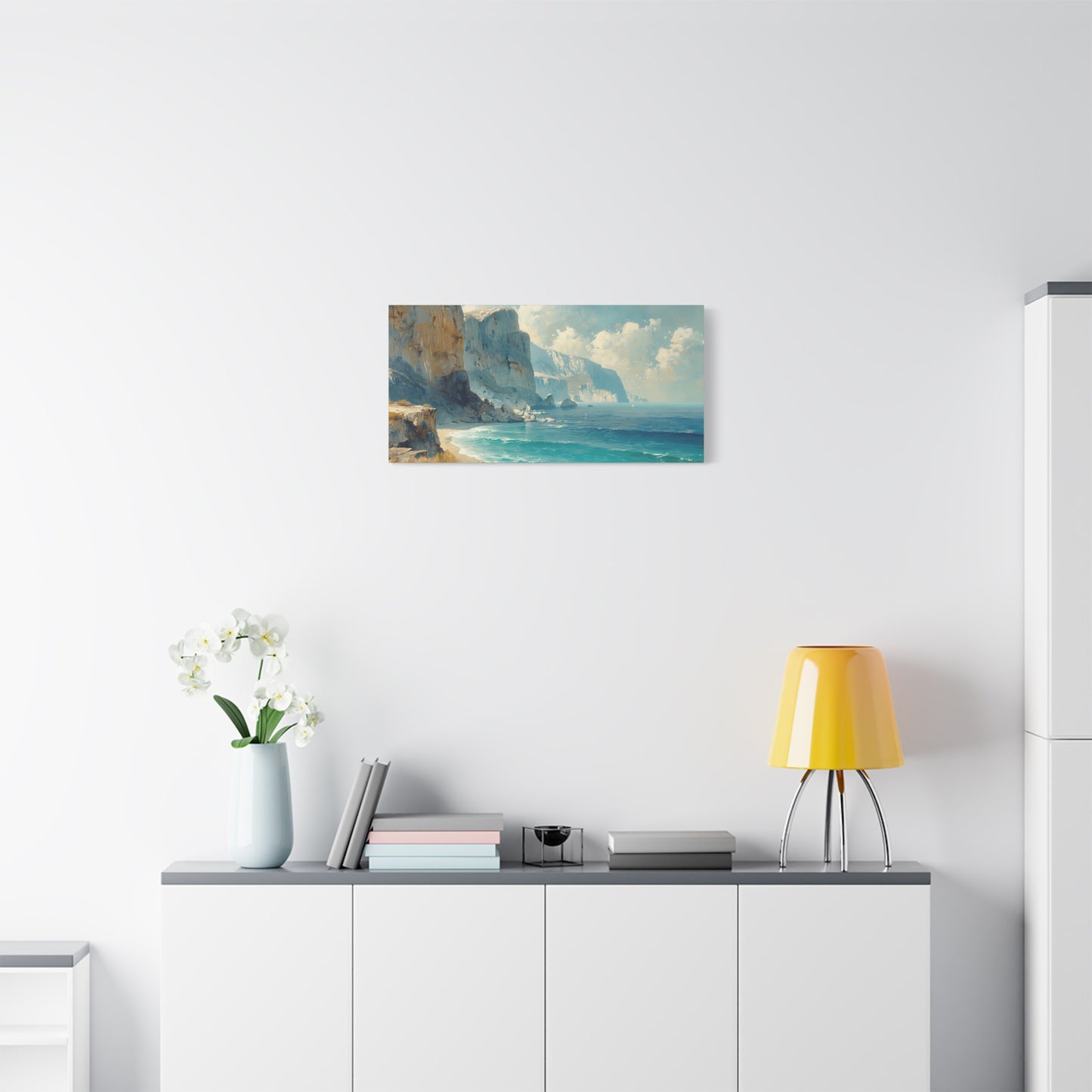 Coastal Cliffs Canvas Art - Neutral Seascape Wall Print
