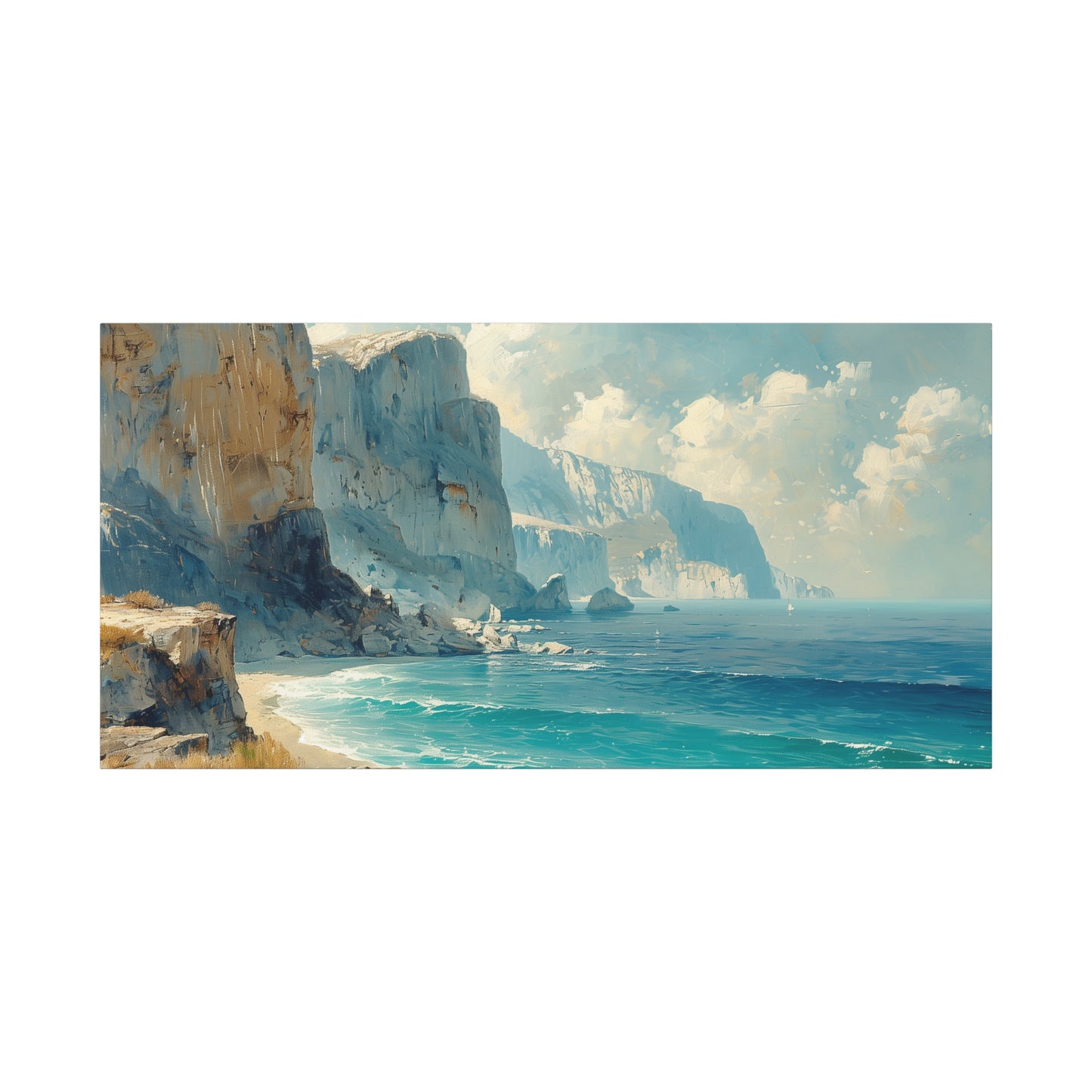 Coastal Cliffs Canvas Art - Neutral Seascape Wall Print