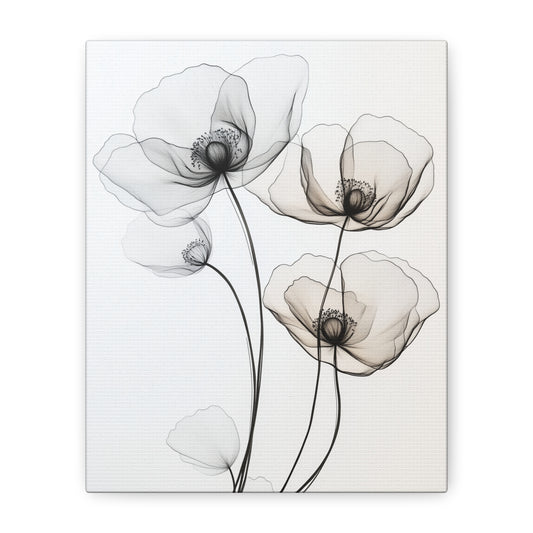 Elegant Floral Canvas Wall Art - Black and White Poppy Design