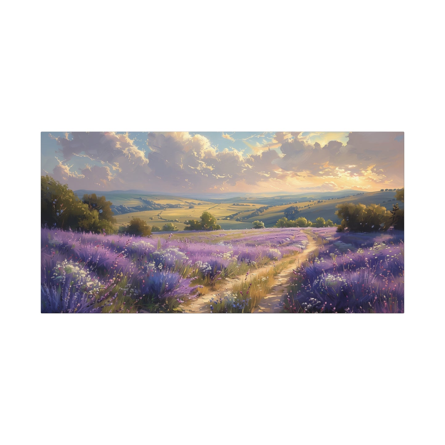Lavender Fields Canvas Art - Muted Floral Landscape Wall Print