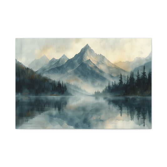 Misty Gray Mountains Canvas Print - Neutral Mountain Landscape Wall Art