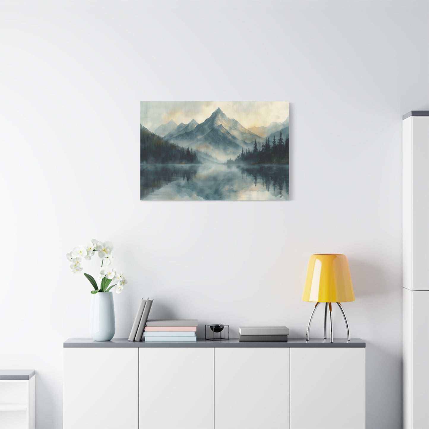 Misty Gray Mountains Canvas Print - Neutral Mountain Landscape Wall Art