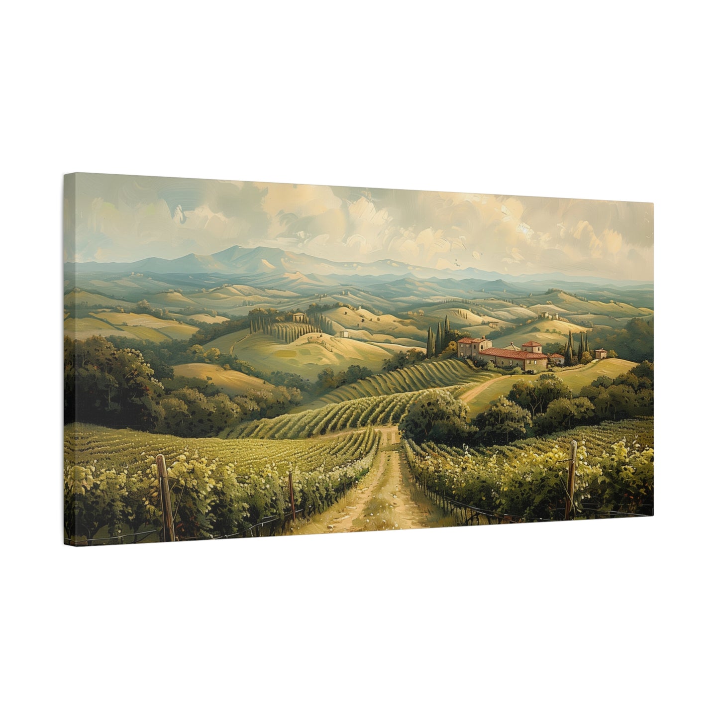 Vineyard Hills Canvas Art - Muted Countryside Landscape Print