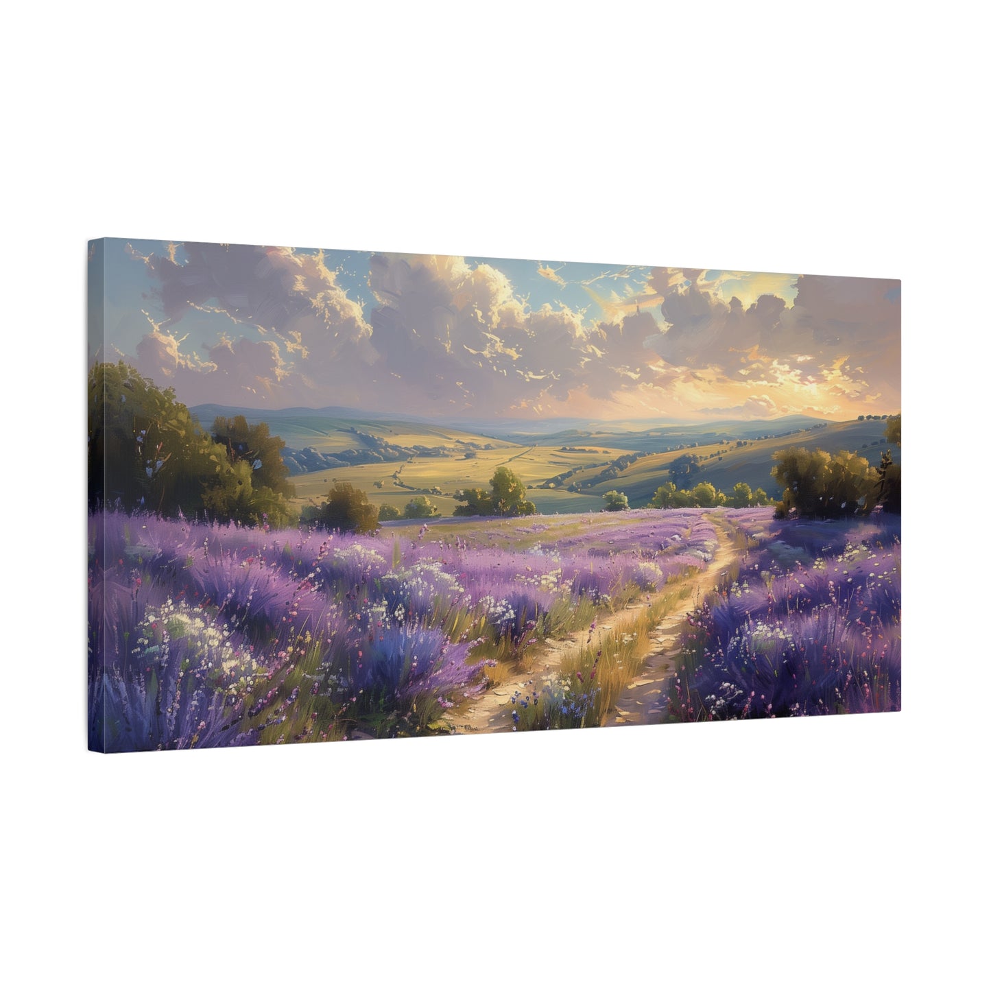 Lavender Fields Canvas Art - Muted Floral Landscape Wall Print