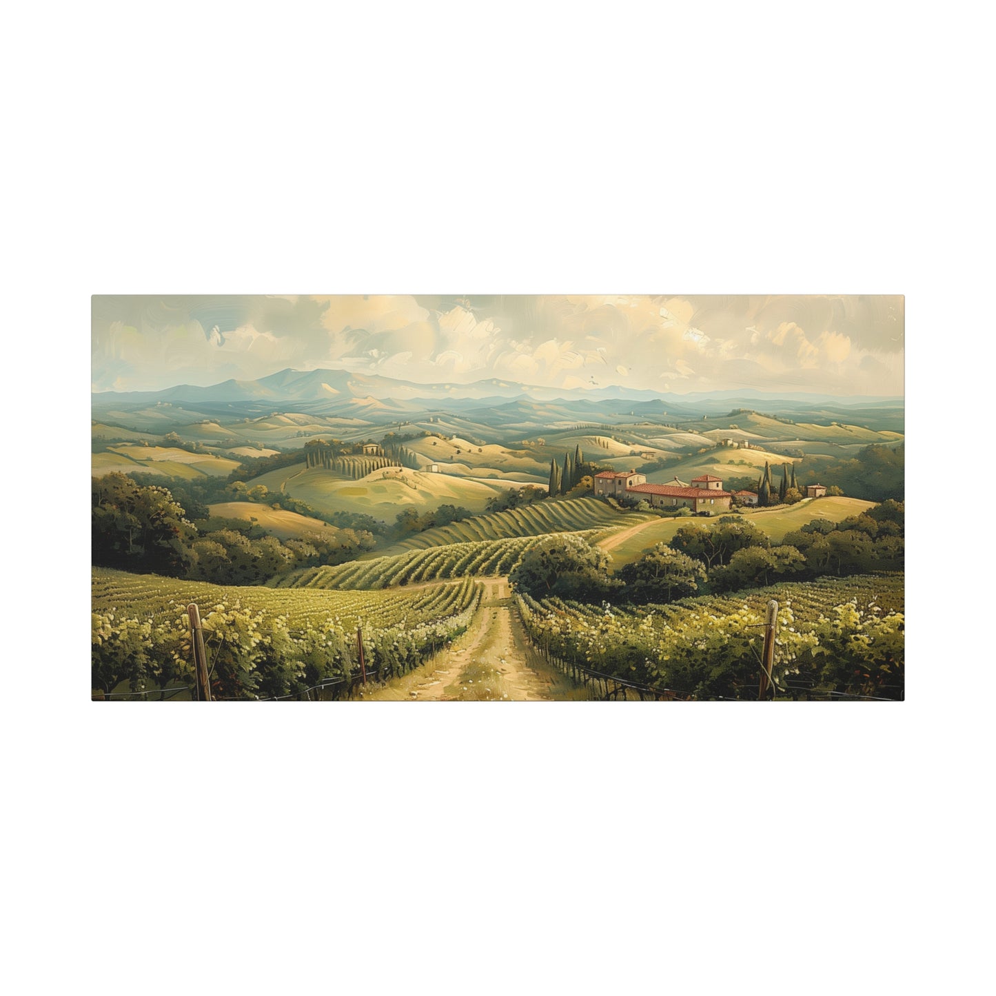 Vineyard Hills Canvas Art - Muted Countryside Landscape Print