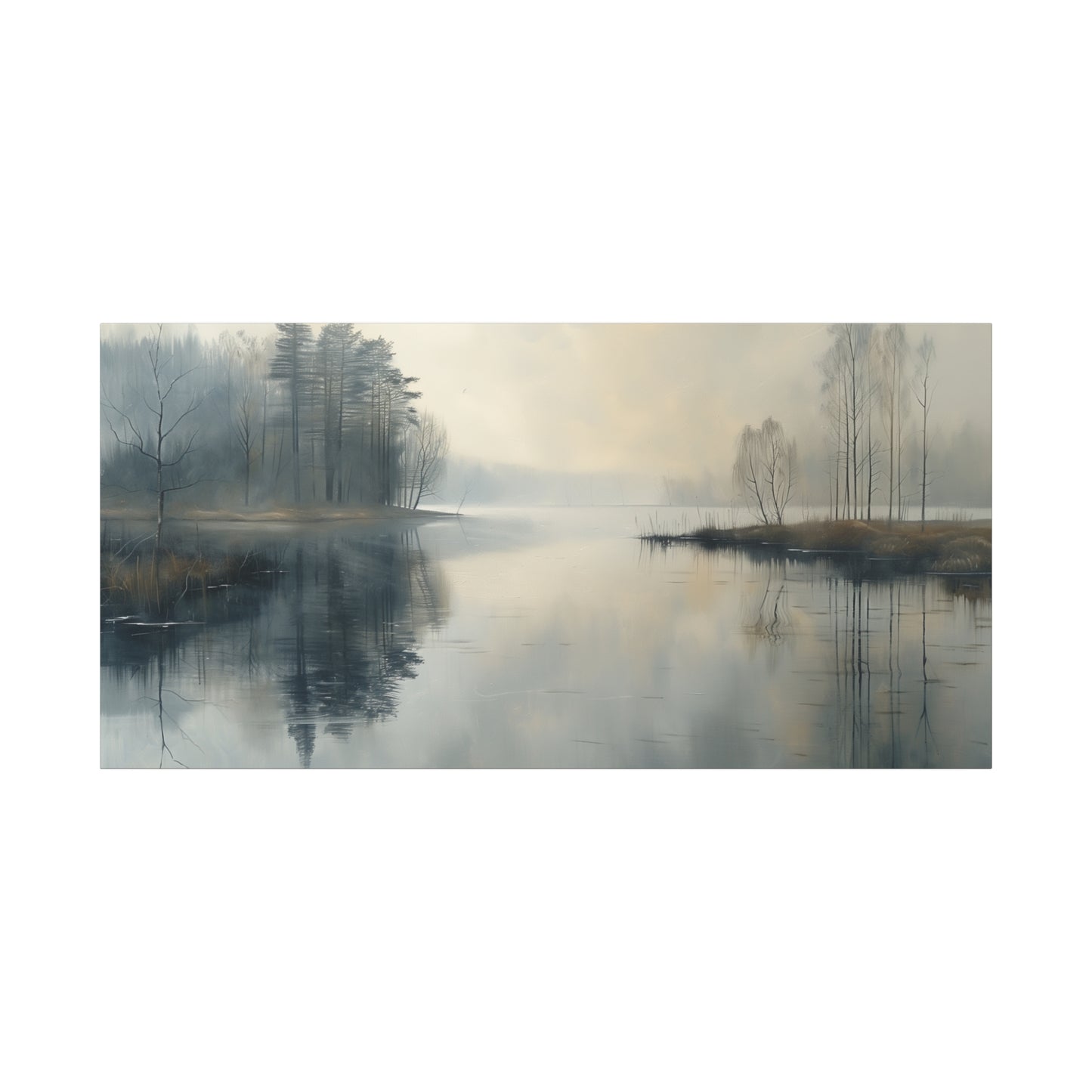Still Lake Horizon Canvas - Minimalist Water Landscape Wall Art
