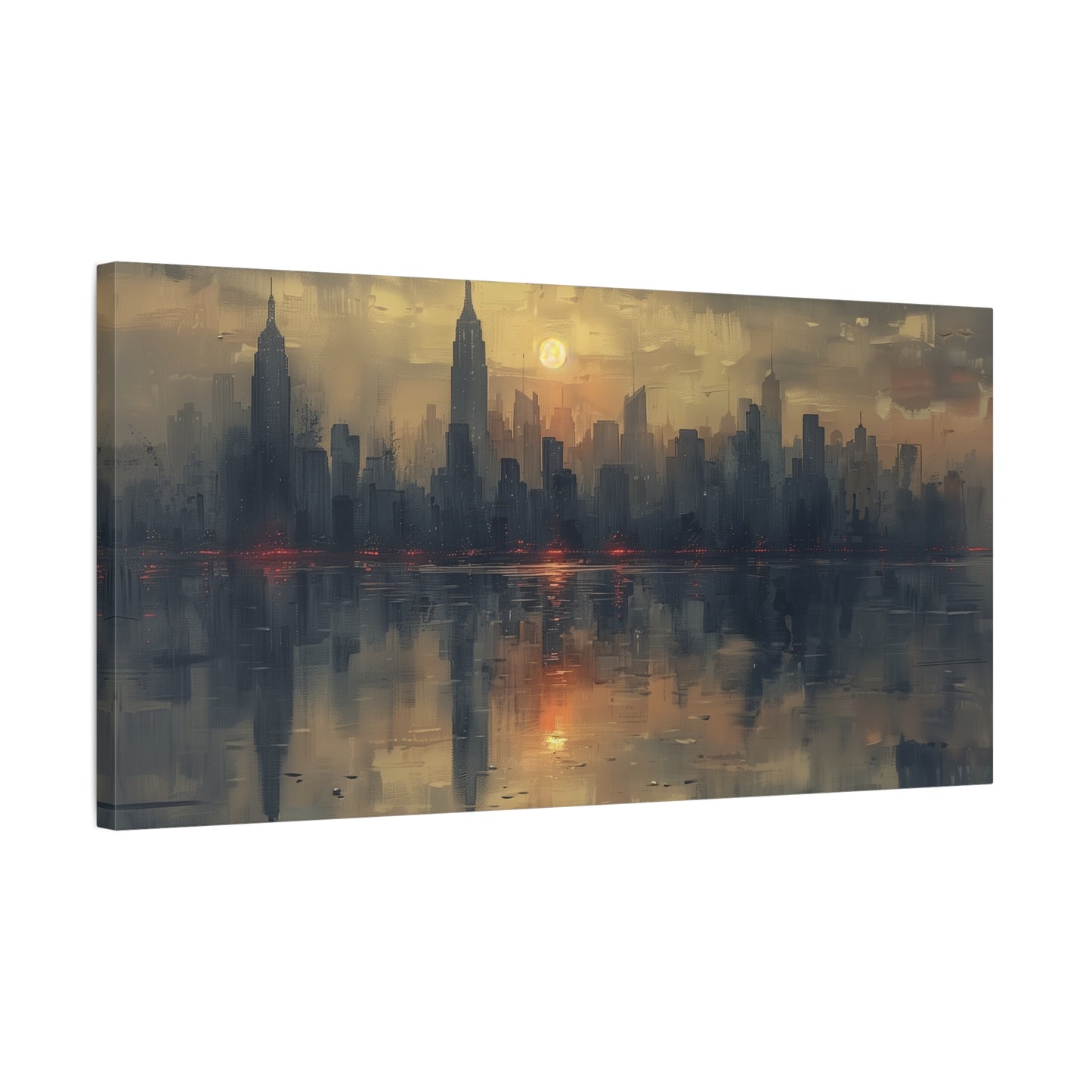 City Skyline Dusk Canvas Print - Muted Urban Landscape Wall Art