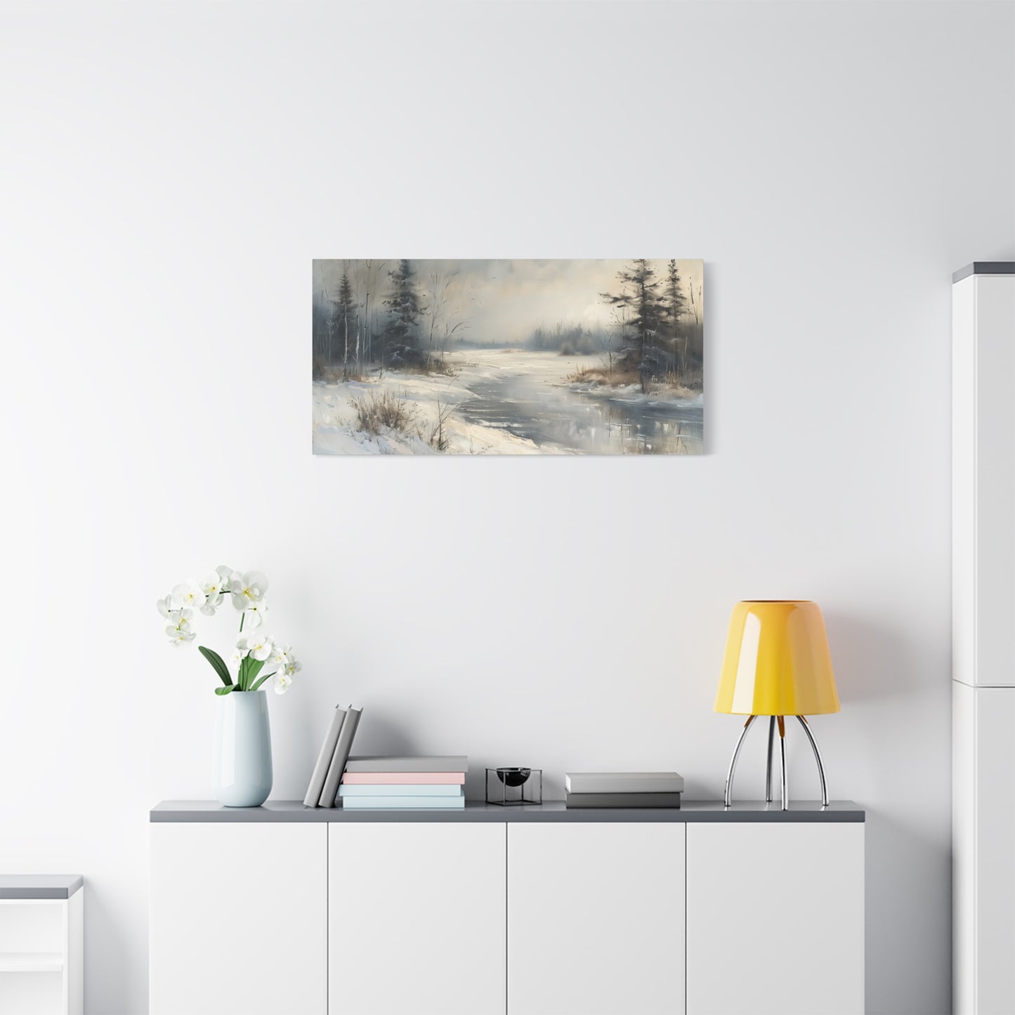 Winter Fields Canvas Art - Minimalist Snow Landscape Wall Print