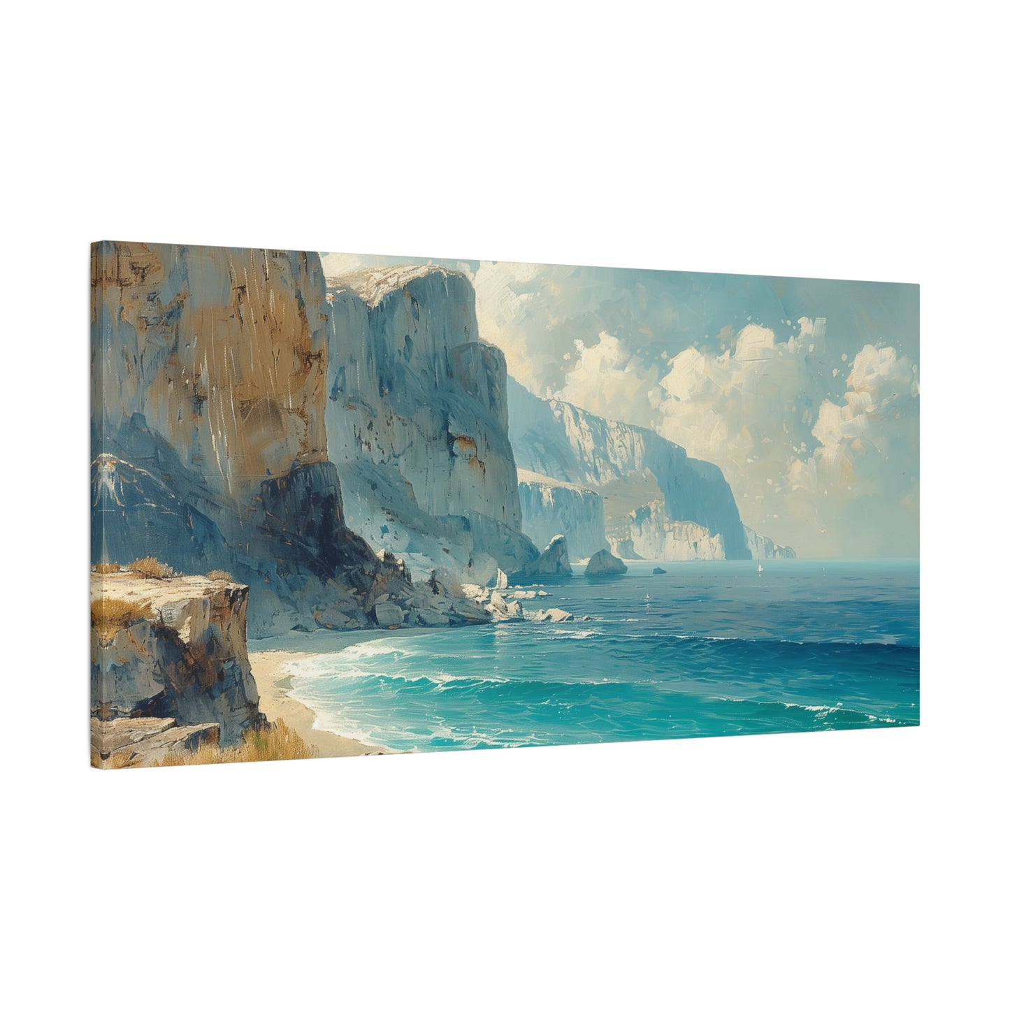 Coastal Cliffs Canvas Art - Neutral Seascape Wall Print